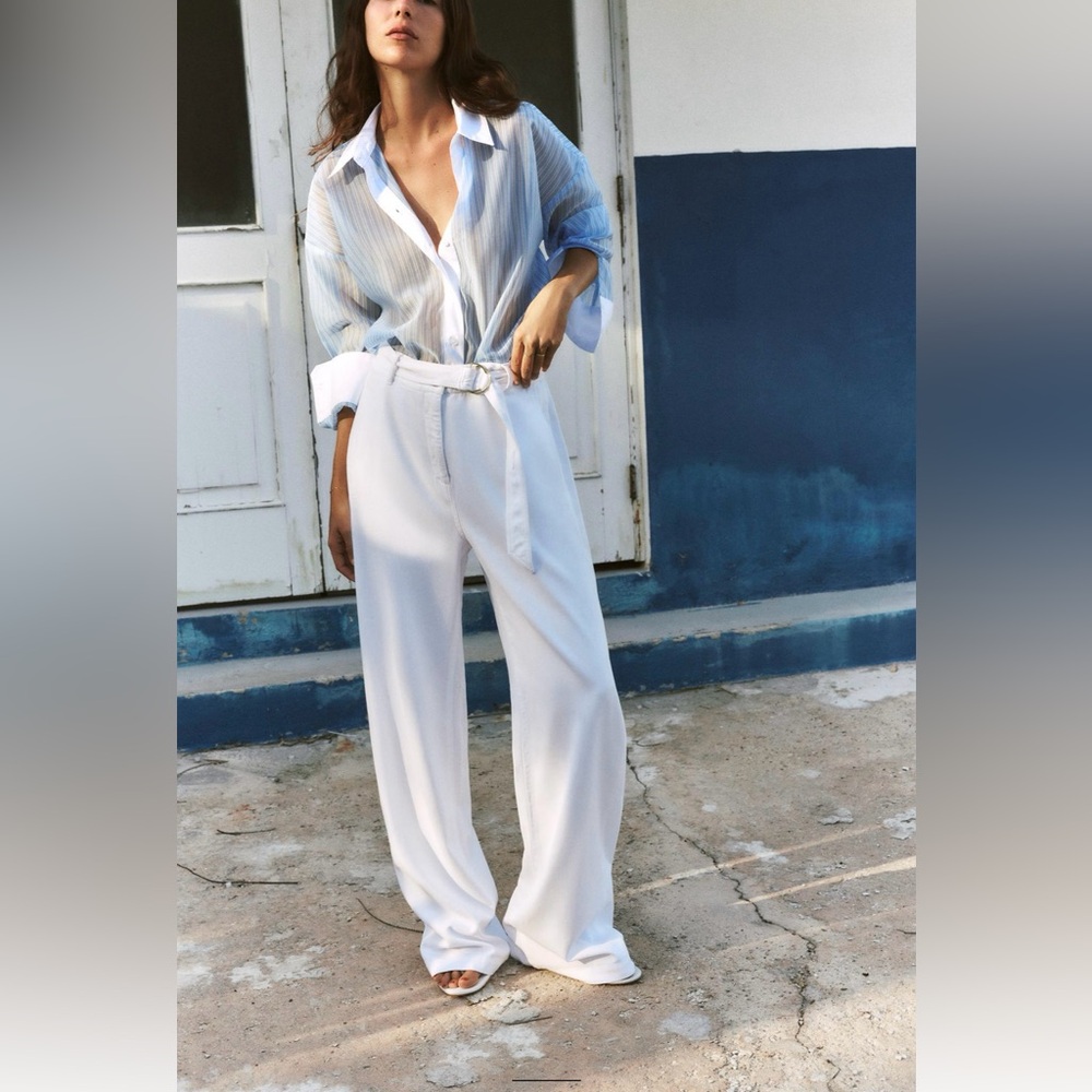 Zara  BELTED FULL-LENGTH PANTS size 25